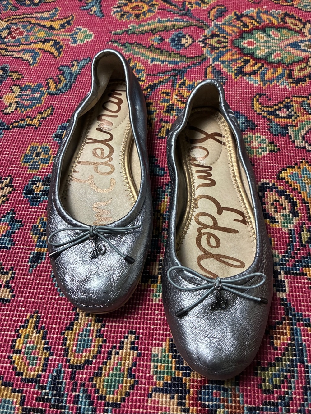 Sam Edelman Metallic Pewter Ballet Flats with Bow